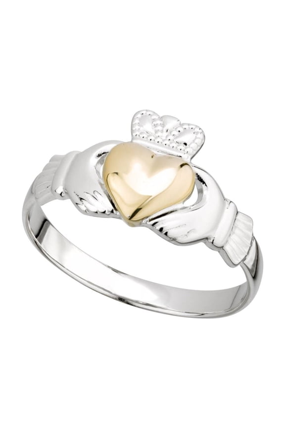 Silver & 10K Heart Claddagh Ring 6