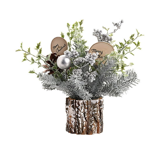 Silver 11.8 Inch Flocked Artificial Christmas Tree In Pot Silver Mini Cone Pine With Berries For Desk Mantel Centerpiece Home Decor