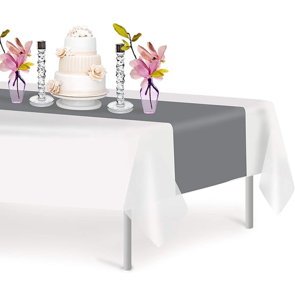 Silver 12 Pack Premium Disposable Plastic Table Runner 14 x 108 Inch. Decorative Table Runner for Dinner Parties & Events, Decor By Grandipity