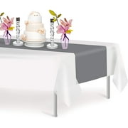 Silver 12 Pack Premium Disposable Plastic Table Runner 14 x 108 Inch. Decorative Table Runner for Dinner Parties & Events, Decor By Grandipity