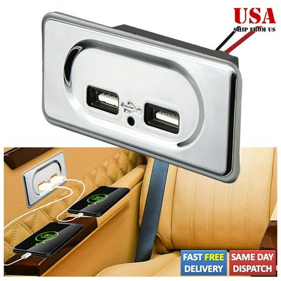 Silver 12V 3.1A Dual USB Port Fast Charger Socket Power Outlet Panel Car RV