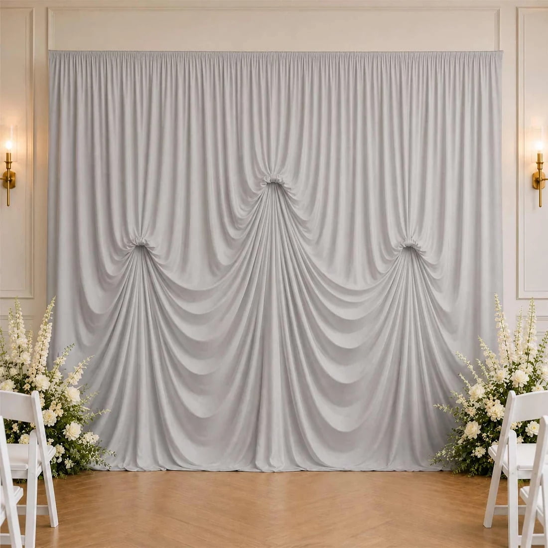 Silver 13x20 Feet Spandex Backdrop Curtain Pre-Sewn with 3 Adjustable ...