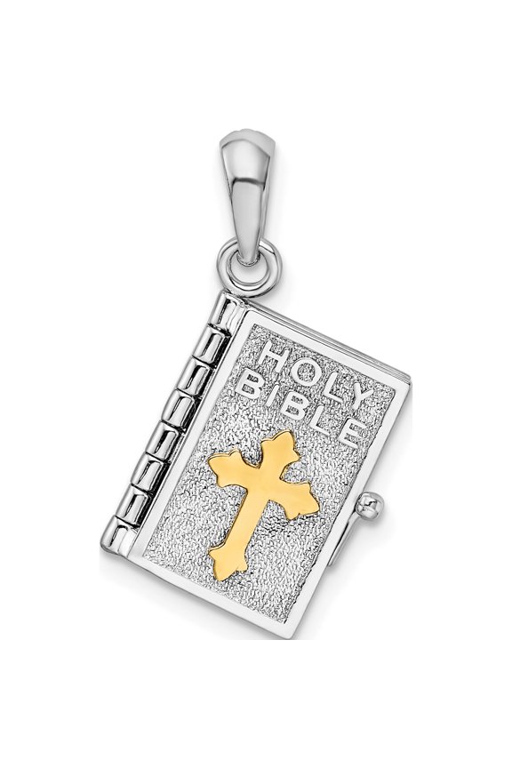 Silver/14K Two-Tone Sterling Silver Polished 3D Lords Prayer Holy Bible Pendant (Width 14.06) (Length 24.34) - Jbsp