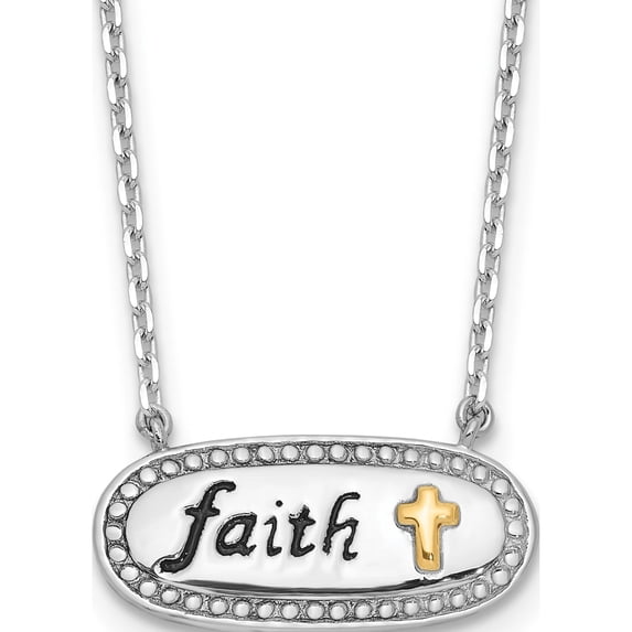 Silver/14K Two-Tone Sterling Silver W/14K Accent Rh-Plated Enamel Faith W/2In. Ext Necklace (Width 8.8) (Length 18) - Jbsp