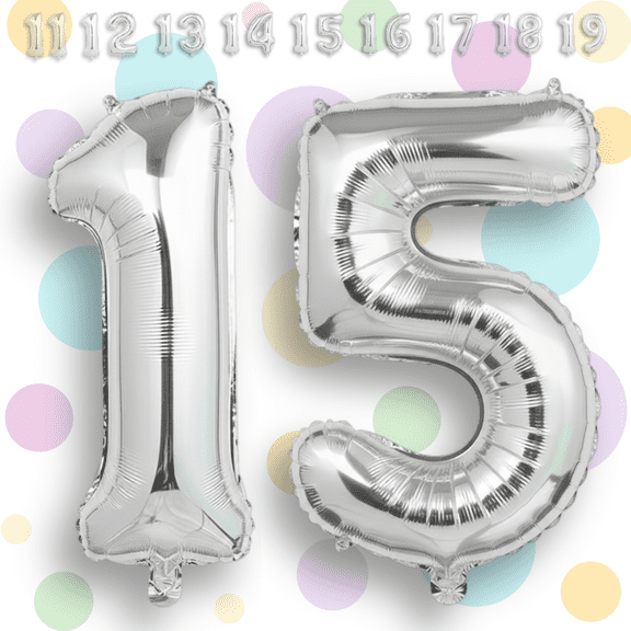 Silver Number 15 Mylar Foil Balloon 32" - Helium or Air Inflatable Metallic Balloons for Quinceanera 15th Birthday Party, Anniversary, Graduation