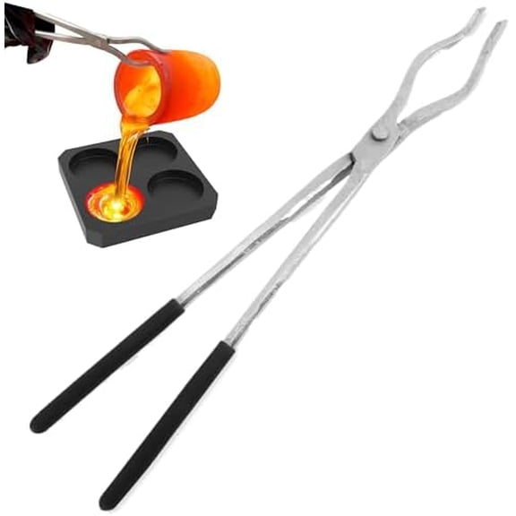 Silver 16" Crucible Tongs - Hinged Metalworking Tool for Smelting Gold Silver Copper Bronze, Casting & Refining Recycled Metals