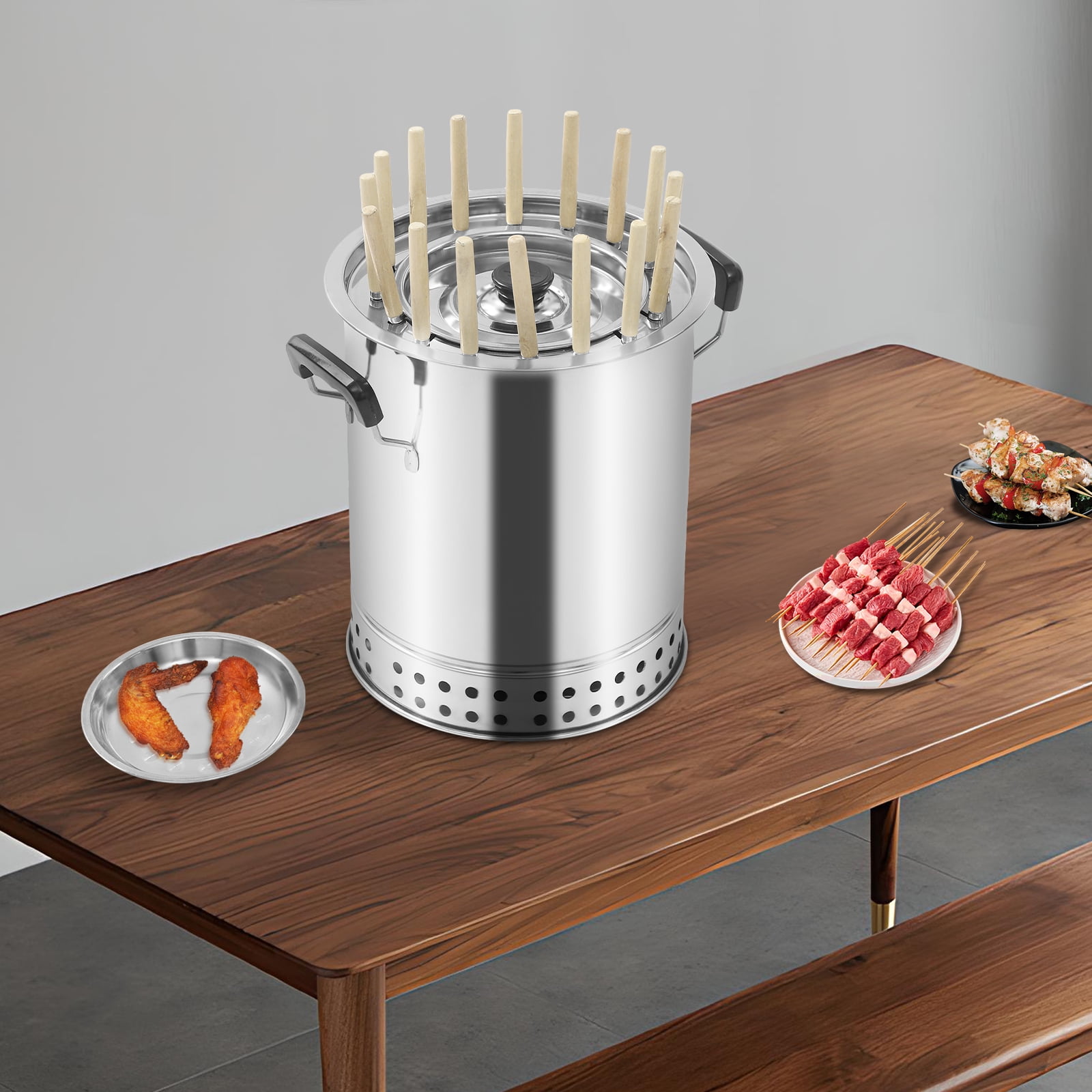 Silver 16-Skewer BBQ Charcoal Grill, 10.2*11.8in, Portable,  Ideal for Travel & Outdoor Cooking