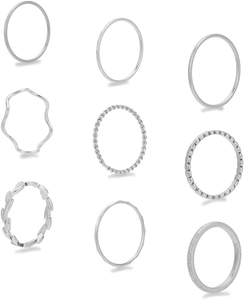 Silver 1mm Stainless Steel Rings Stackable Ring Set for Women Fashion ...