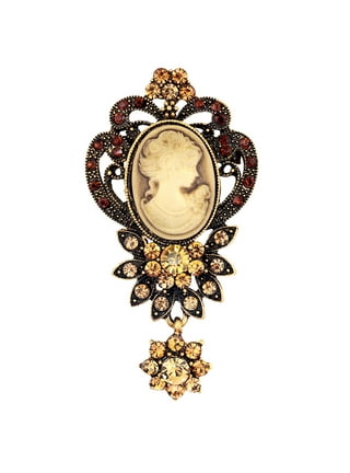 lureme Vintage Elegant Victorian Lady Beauty Cameo with Crystal Brooch Pin  (br000017)