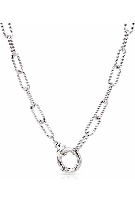 Silver 1pc Ring Holder Necklace 21.26 inch Stainless Steel Paperclip Ring Holder Necklaces Round Pendant Ring Keeper Necklace with Handcuff Clasp for Wife Fiancee Nurse Ladies Gift