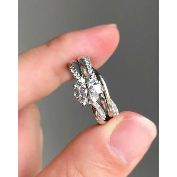 Silver 2.00Ct Round Cut Diamond Wedding Ring Bridal Set 14k White Gold Plated