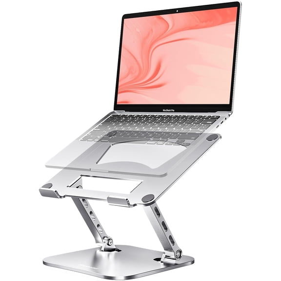 Silver 2.5mm Aluminum Ergonomic Laptop Riser Stand, Adjustable Height Angle Lightweight Sturdy Notebook Holder Fits 10-17.3 Inch MacBook Dell HP Laptops