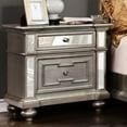 thumbnail image 1 of Silver 2 Bedside Table - Solid Wood With Metal Glides And Mirror Panel Details Modern Nightstand In Accents, 1 of 5