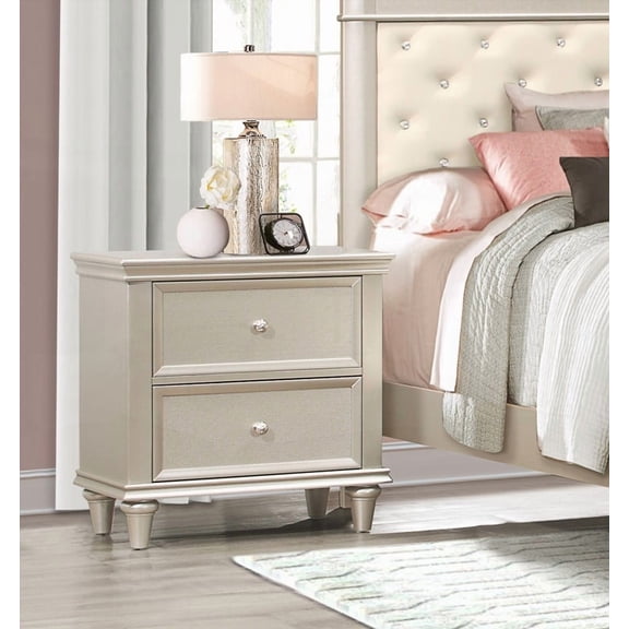 Silver 2-Drawer Nightstand with Textured Fronts - Modern Bedroom Furniture