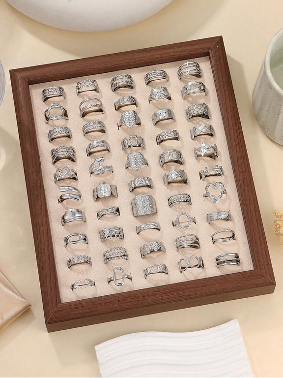 Silver-2 Stainless Steel Mixed Stacking Ring Set 24 Pieces Adjustable Open