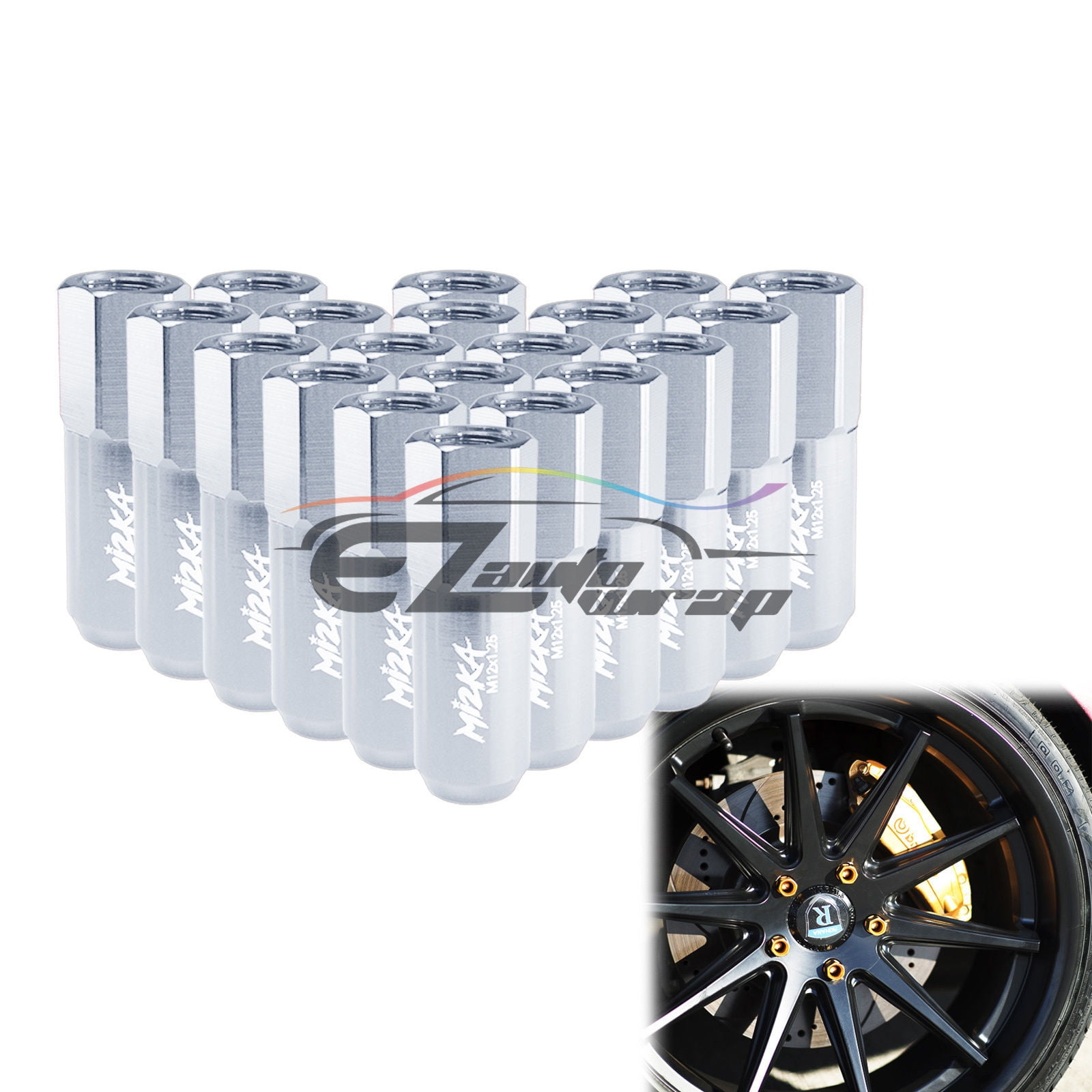Silver 20 PCS M12X1.5 Lug Nuts Extended Tuner Aluminum Wheels Rims Cap ...