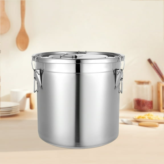 Silver 21L Stainless Steel Airtight Canister Cylinder Dry/Wet Food Storage Container for Rice Flour Cereals Tea Spices