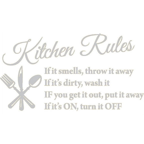 Picniva Kitchen Rules Quote Vinyl Wall Decal, Silver, 22 x 13 in, Kitchen Decor, Removable