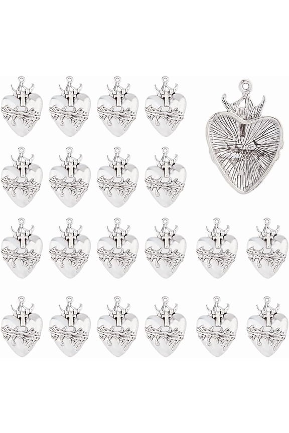 Silver 24Pcs Heart Charms Bulk Alloy Anatomical Heart Charms Gothic Heart Organ Charms Tibetan Style Human Anatomy Pendants for Jewelry Making Hole: 2mm