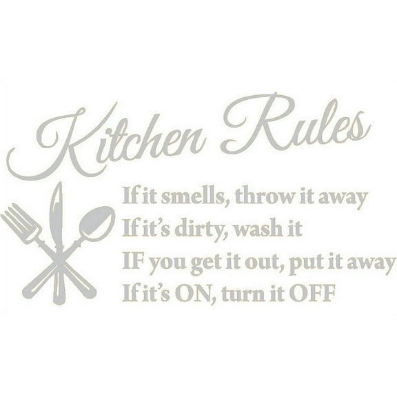 Silver 26" X 16" Kitchen Rules Art Home Mural Vinyl wall art Inspirational quotes and saying home decor decal sticker