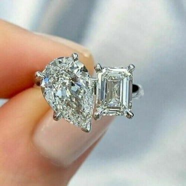 Silver 2Ct Pear Cut Diamond Women's Engagement Ring 14K White Gold Plated