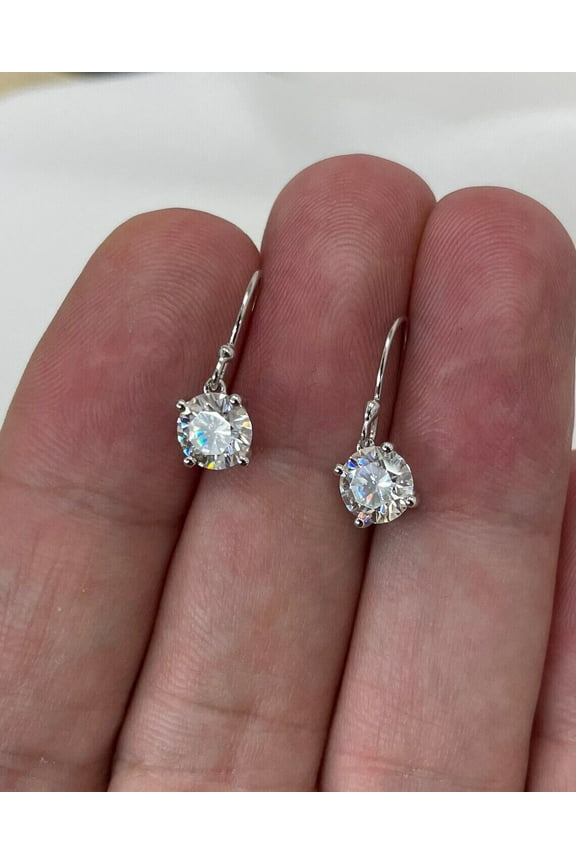 Silver 2Ct Round Cut Lab Created Diamond Drop/Dangle Earrings 14K White Gold Plated