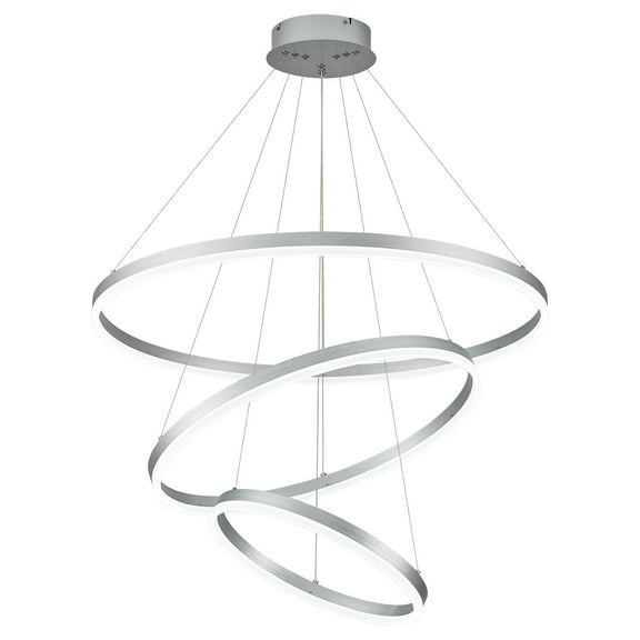 Silver 3-Rings Modern LED Chandelier 31.5" Big Dimmable Pendant Lighting with Remote Control Circular Flush Mount High Ceiling Light for Living Room Dining Room Foyer, 3000K-6500K D31.5"