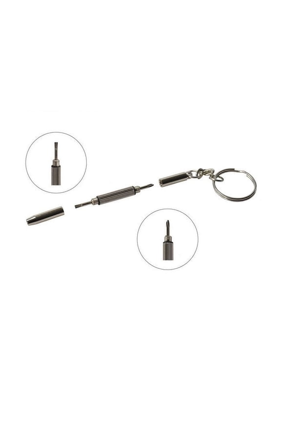 Silver 3 in 1 Keychain Screwdriver, Mini Multi-Bit Tool for Eyeglasses Watch Cell Phone, Portable Aluminum Steel Repair Kit, 1Pcs