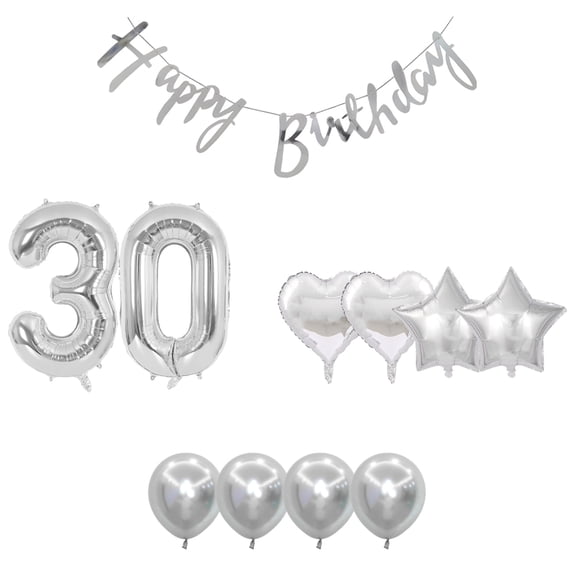 Silver 30th Birthday Decoration Set Happy Birthday Banner Balloons 30 Years Old Birthday Party Supplies Helium Balloons Number 30 Balloons Latex Balloon Foil Balloon, 30th Birthday Party Balloons