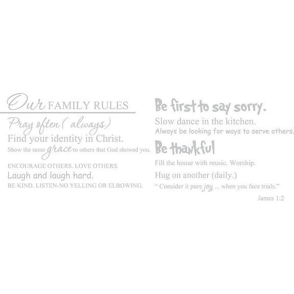 Silver 32" x 24" Our Family Rules... Vinyl wall art Inspirational quotes and saying home decor decal sticker