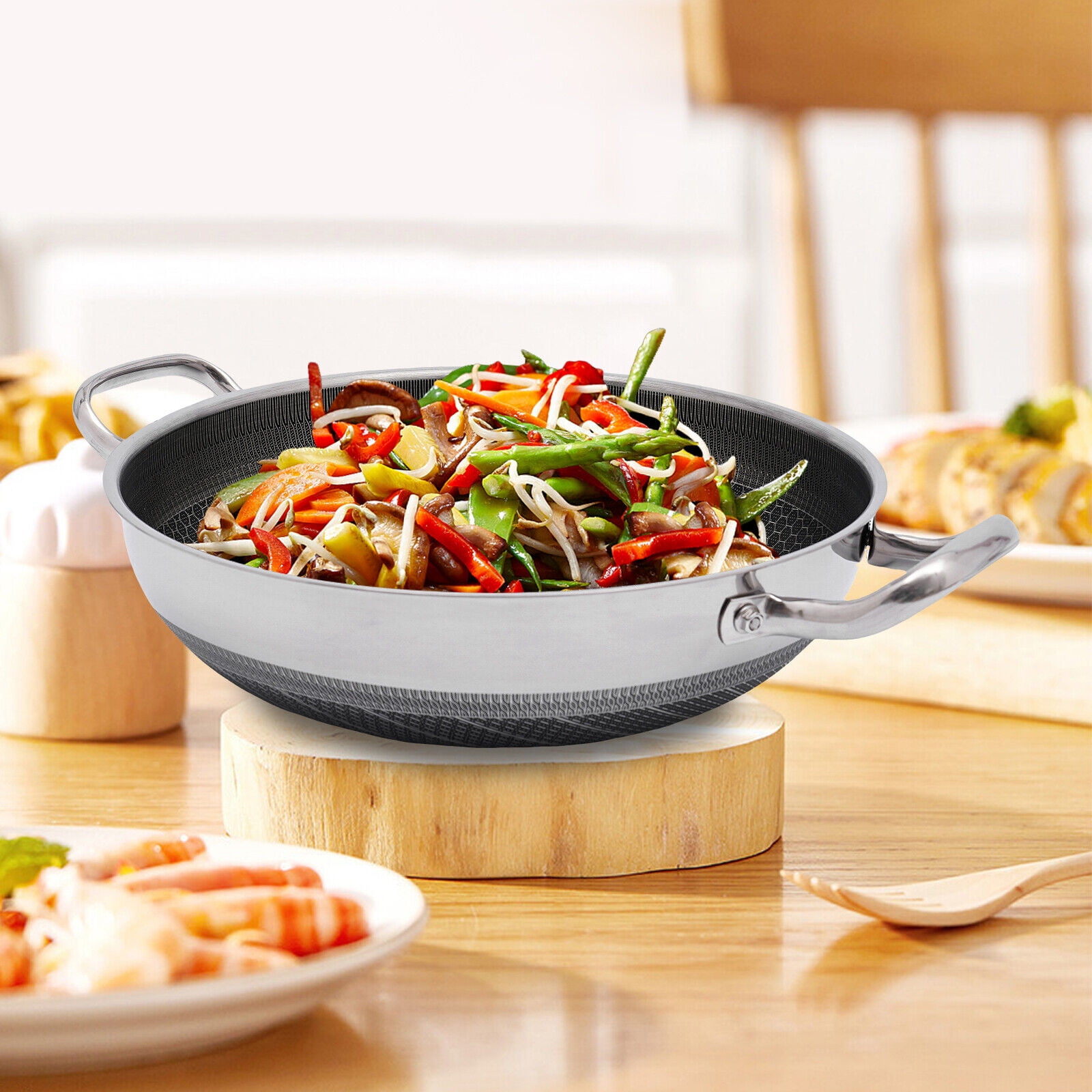 Silver 32cm/12.59in 316 Stainless Steel NonStick Pan for all Hobs