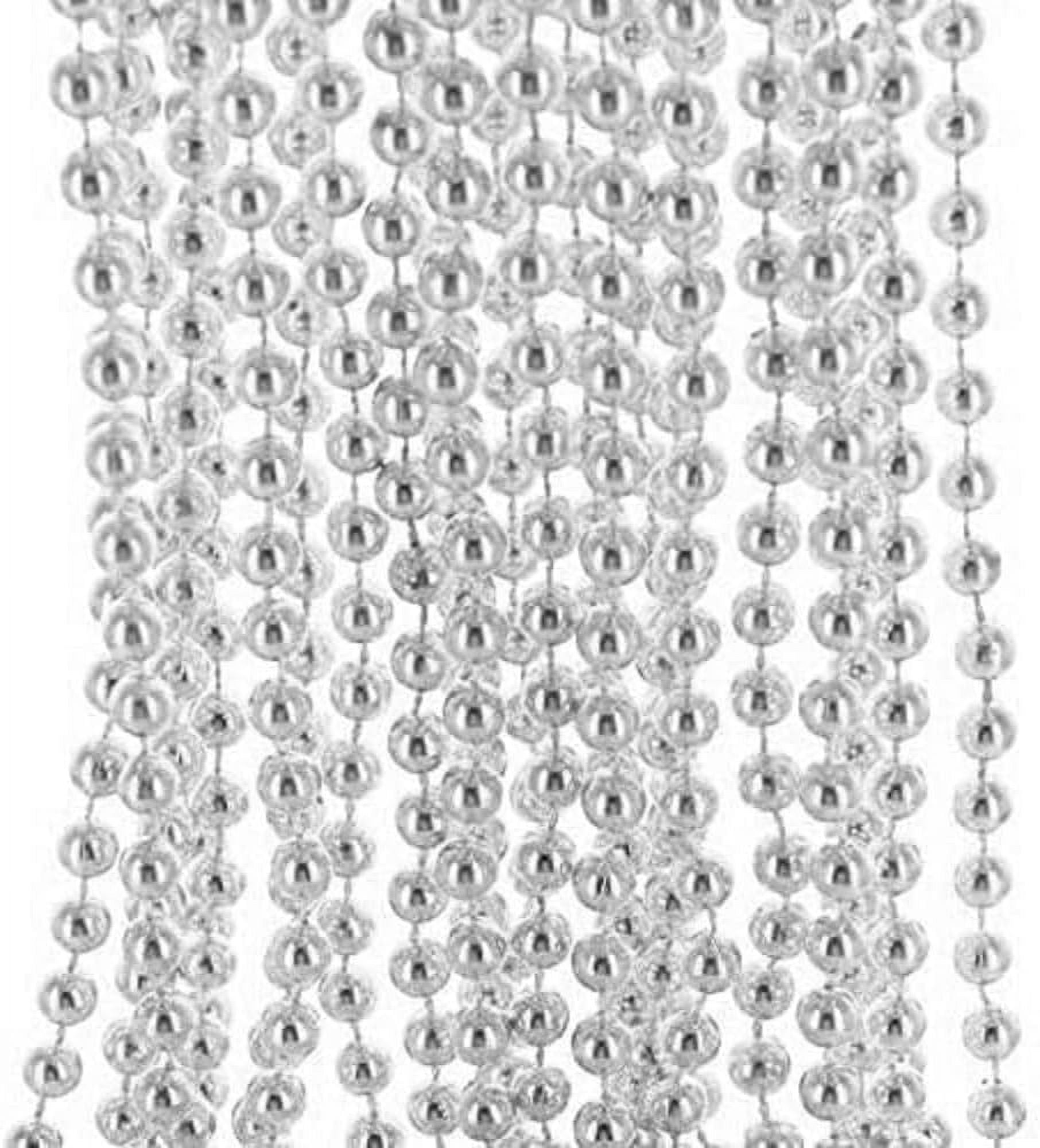 Silver 33" Round Metallic Beads Mardi Gras Necklaces