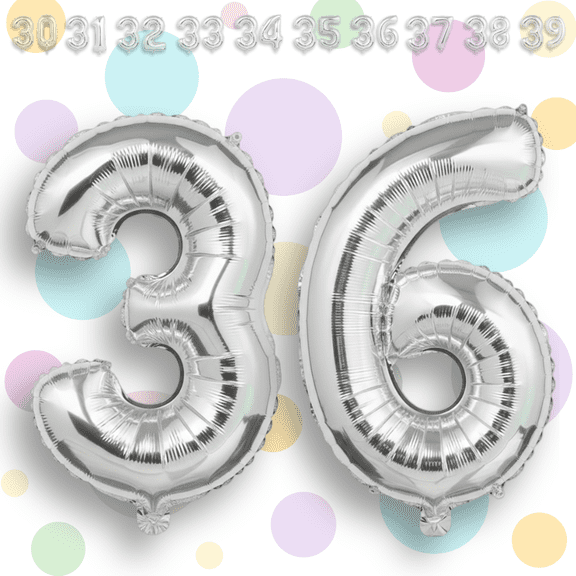 Silver Number 36 Mylar Foil Balloon 32" - Helium or Air Inflatable Metallic Balloons for 36th Happy Birthday Party, Anniversary, Graduation Decor