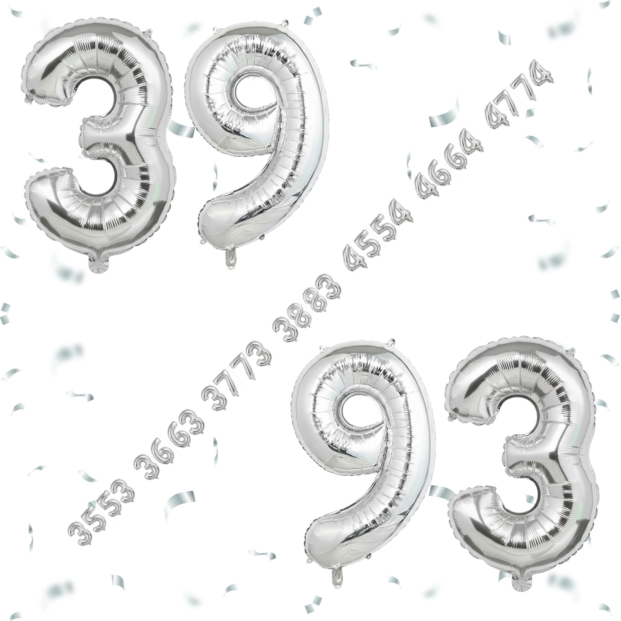 Silver 39/93 Number Mylar Balloon 32 inch - Self-Sealing Helium or Air ...