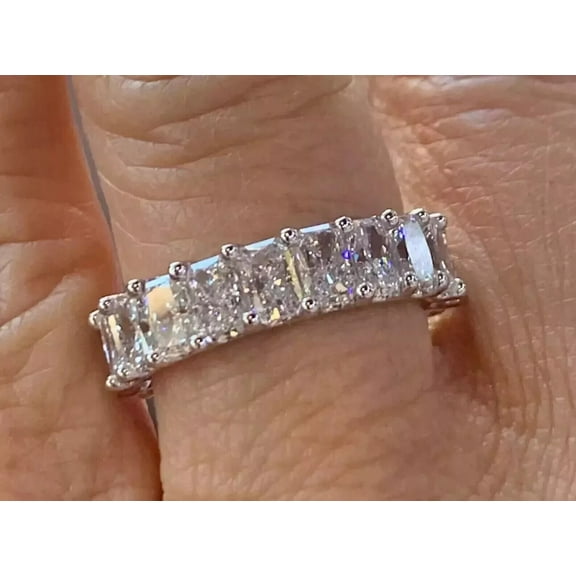 Silver 3Ct Radiant Cut Lab-Created Diamond 14K White Gold Plated Eternity Wedding Band Ring