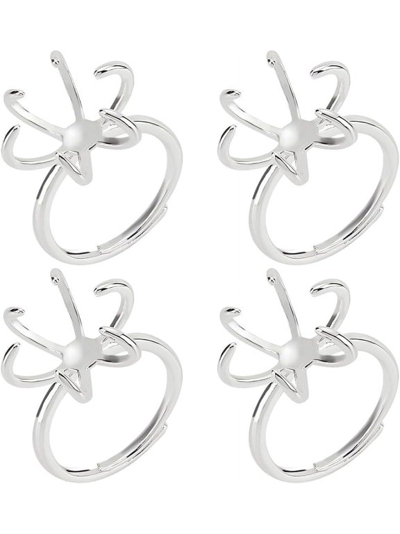 Silver 4 Pcs Claw Ring Blank Adjustable Brass Ring Bases 16.5mm Finger Ring Components 6 Prong Ring Settings Gemstones Cabochon Setting for DIY Ring Jewelry Making Silver