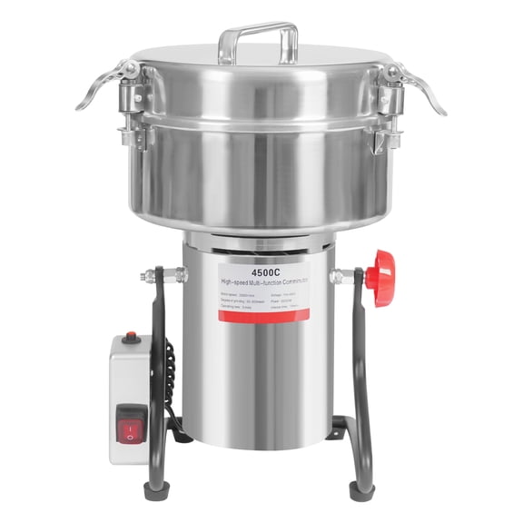 Silver 4500g Electric Grain Grinder, 5000W Pure Copper Motor High Speed Multi-function Stainless Steel Grain Grinding Machine, 110V US Plug Tabletop Powder Mill for Herbs Spices Cereals