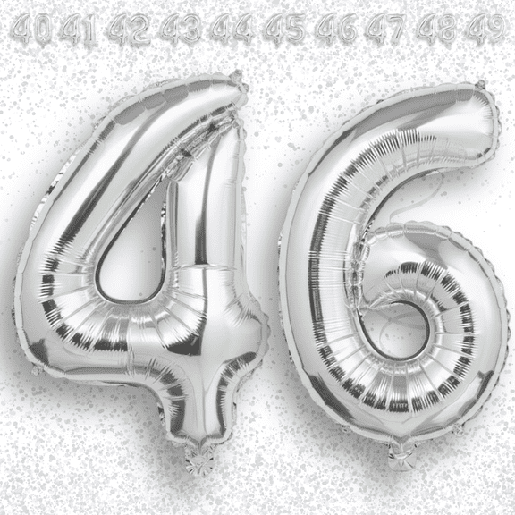 Silver Number 46 Mylar Foil Balloon 32 inch - Helium or Air Filled Metallic Balloons for 46th Birthday Party, Anniversary, Graduation Decorations