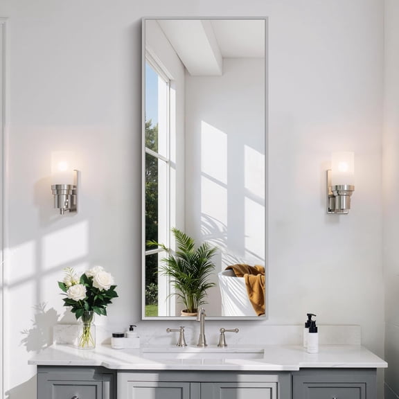 Silver 48"L x 20"W Rectangle Wall Mirror with Metal Frame