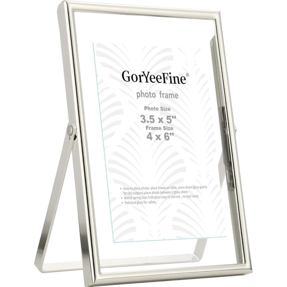 Silver 4x6 Floating Picture Frame for Photo(2x3'',3.5x5''),Adjustable Tabletop/Shelf,Floating Picture Frames 2x3'',Classy Metal Gift Frames for Wedding,Thanksgiving,Christmas