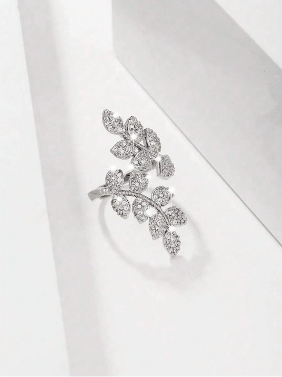 Silver 5 Leaf Open Ring With Pav Cubic Zirconia Stones