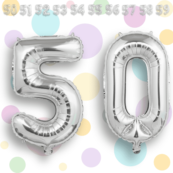 Silver Number 50 Mylar Foil Balloon 32" - Helium or Air Inflatable Metallic Balloons for 50th Happy Birthday Party, Anniversary, Graduation Decor