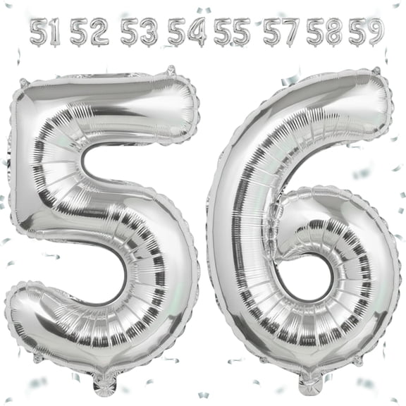 Silver 56 Number Foil Mylar Balloon 40 Inch – Self-Sealing Metallic Balloon for Helium or Air, 56th Birthday, Anniversary, Graduation Decor