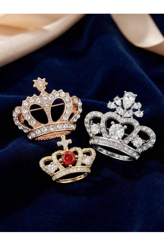 Silver 5766 Rhinestone Crown Brooch – Elegant Royal-Style Pin For Wedding, Party & Formal Wear