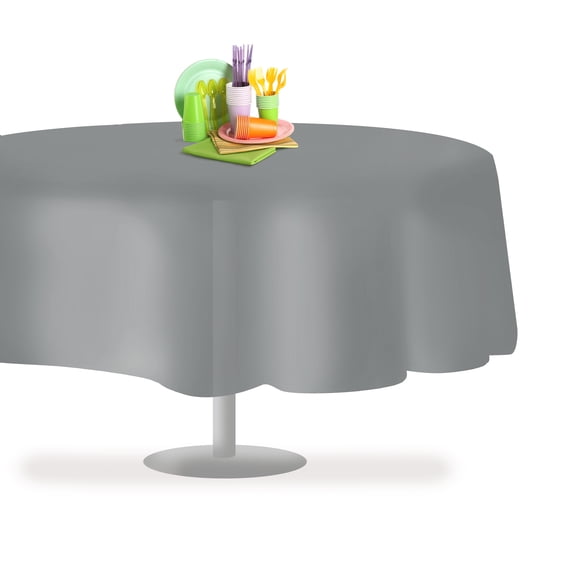 Silver 6 Pack Premium Disposable Plastic Tablecloth 84" Inch Round Table Cover By Grandipity