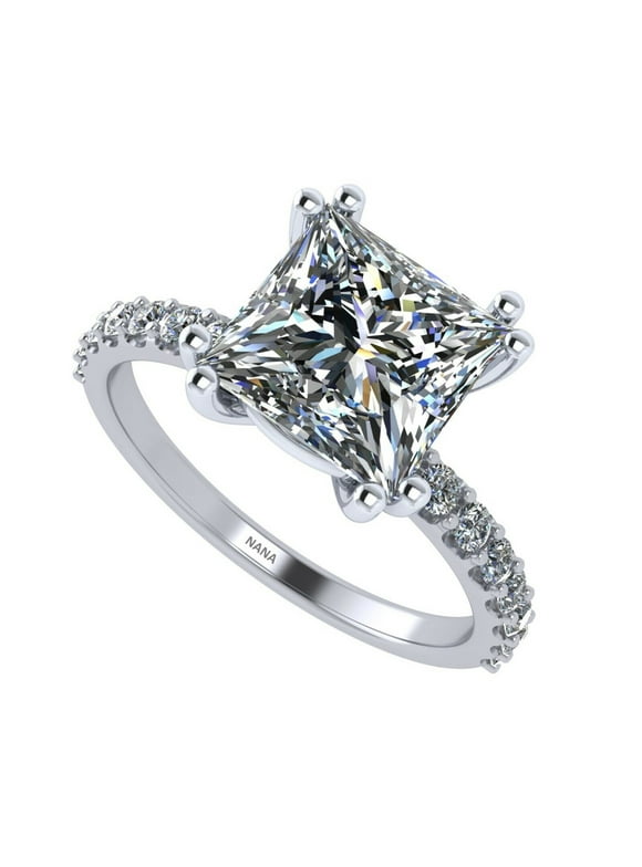 Silver 6mm (1.50ct) Princess Cut Pure Brilliance Zirconia Solitaire W/Sides Engagement Ring Rhodium Plated Size 4