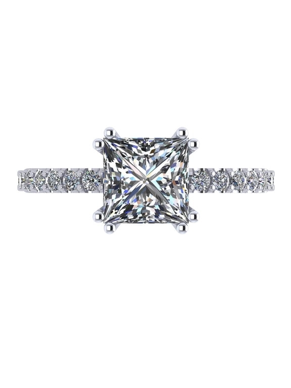 Silver 6mm (1.50ct) Princess Cut Pure Brilliance Zirconia Solitaire W/Sides Engagement Ring Rhodium Plated Size 6.5