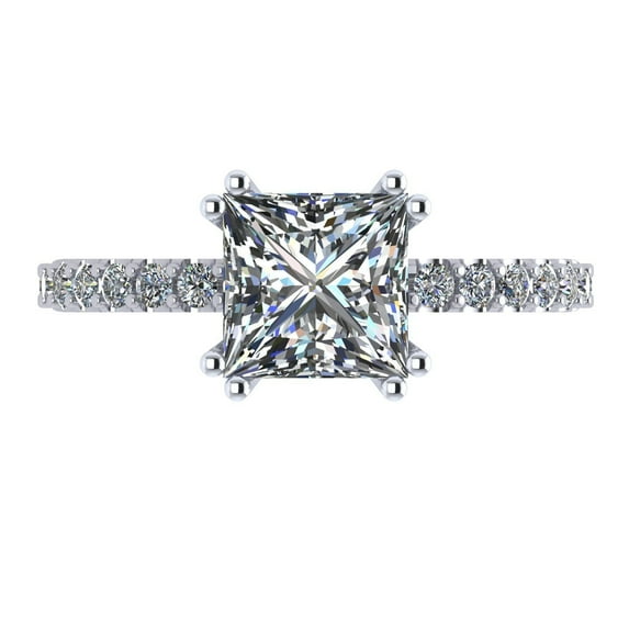Silver 6mm (1.50ct) Princess Cut Pure Brilliance Zirconia Solitaire W/Sides Engagement Ring Rhodium Plated Size 9