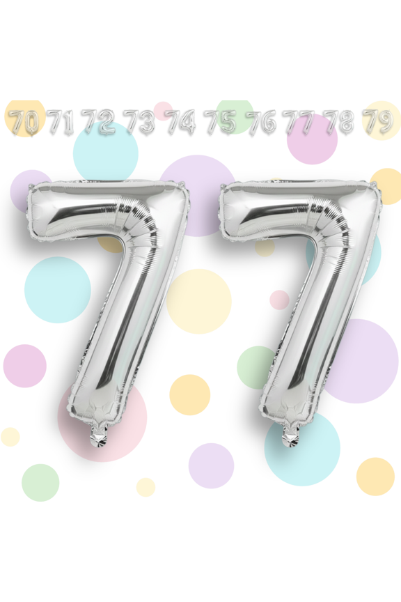 Silver Number 77 Mylar Foil Balloon 32" - Helium or Air Inflatable Metallic Balloons for 77th Happy Birthday, Graduation, Corporate Party Decorations