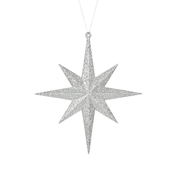 Silver 8‑Pointed Star Christmas Tree Hanging Ornament, Holiday Decoration